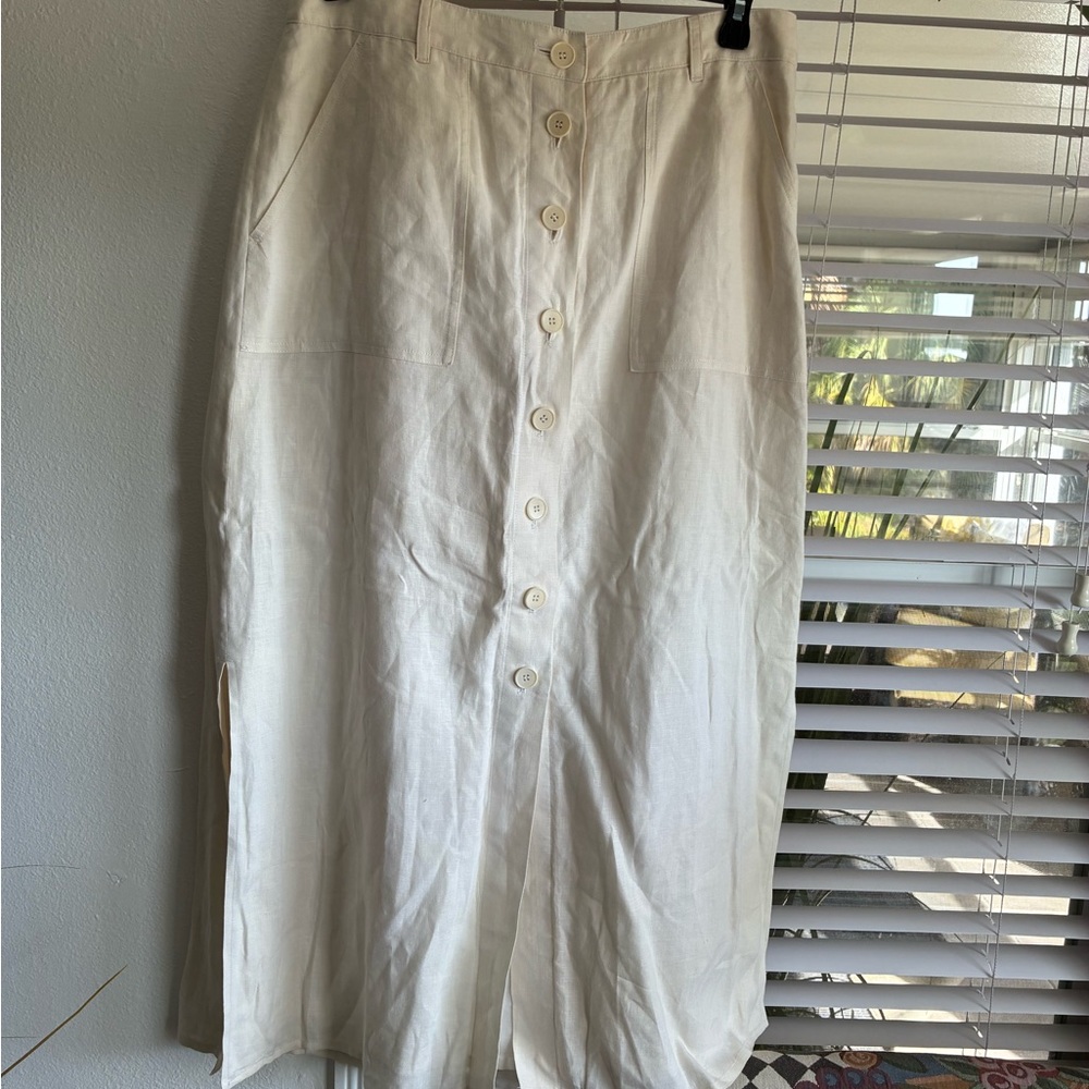Talbots Cream Button-Front Midi Skirt - Picture 1 of 6